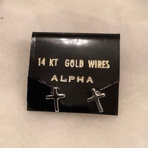NEW vintage 14 KT Wires Latin Cross earrings (silver)